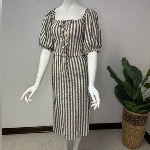 Universal Thread Blue and Cream Striped Puff Sleeve Dress | Size M